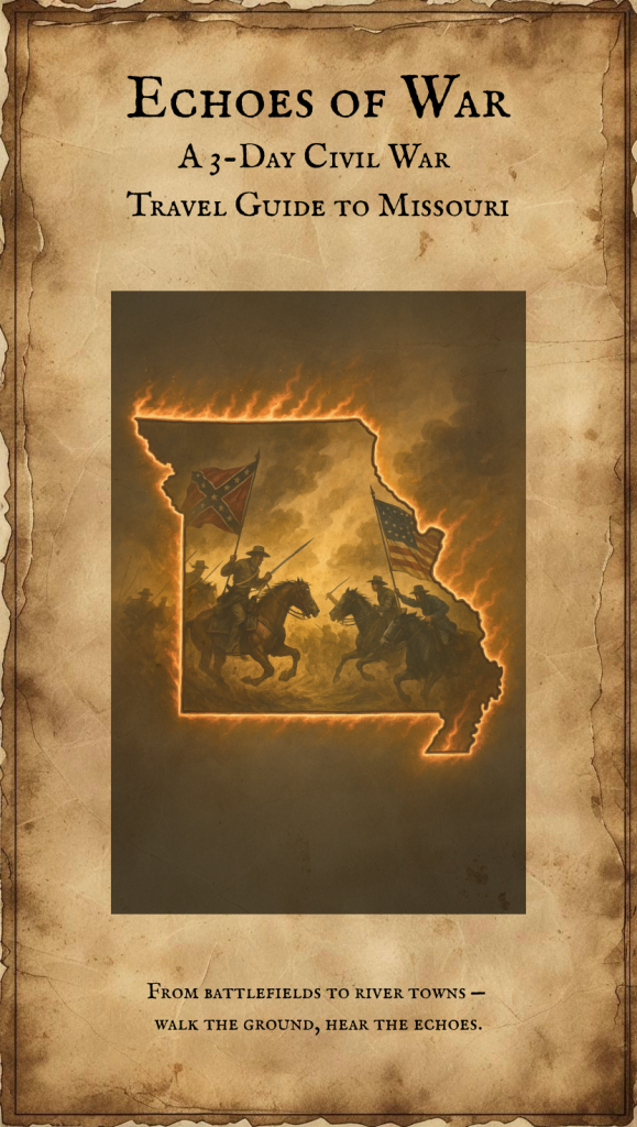 Cover of free 3-Day Missouri Civil War Travel Guide PDF by The Sojourner’s Compass